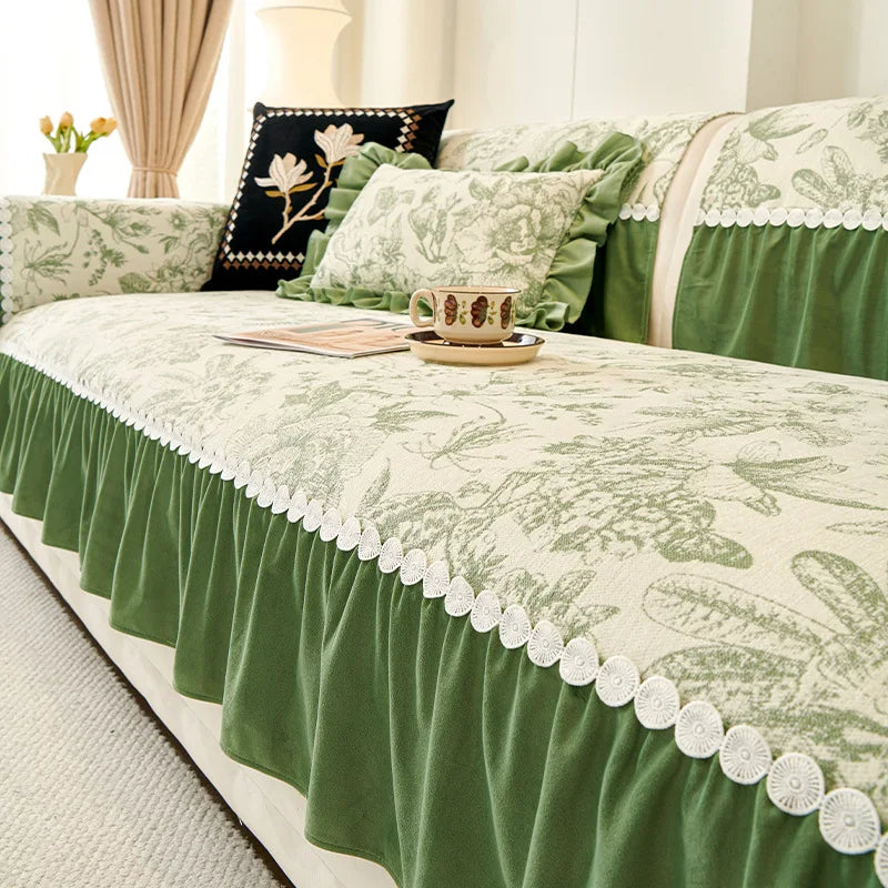 EIFLOY-French Chenille Sofa Slip Covers for Living Room, 3 Seater, Anti Slip, Corner Couch Cover, Armchair Protector, Ruffles